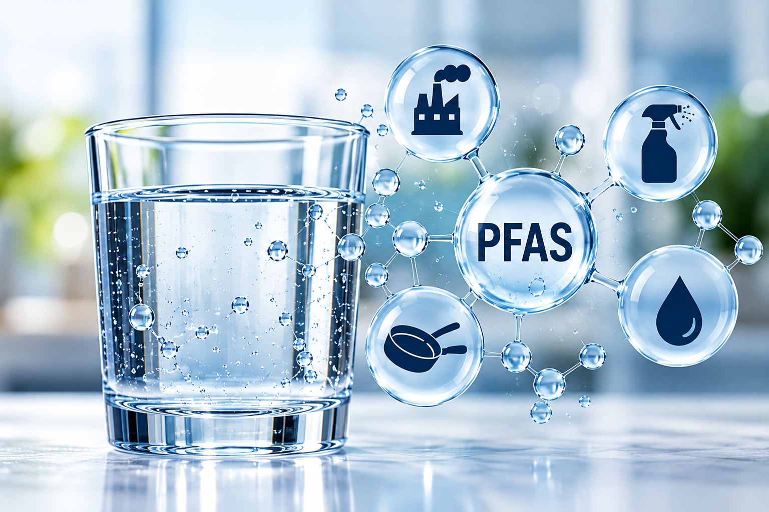 PFAS forever chemicals in a glass of water
